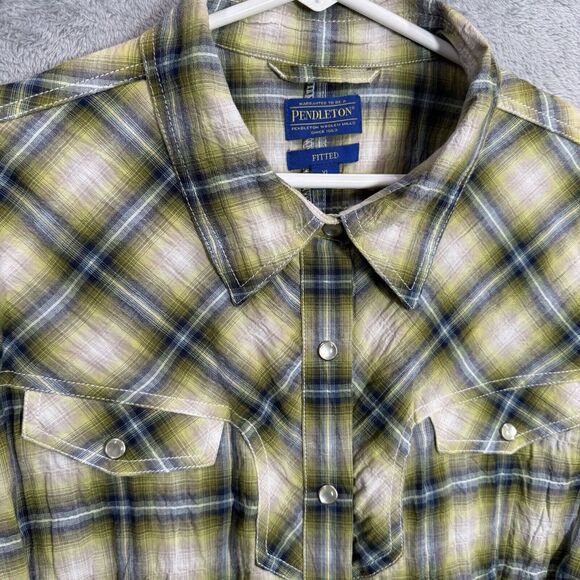 New Pendleton Fitted Plaid Long Sleeve Pearl Snap Shirt Womens XL Petite Pockets - Picture 1 of 8